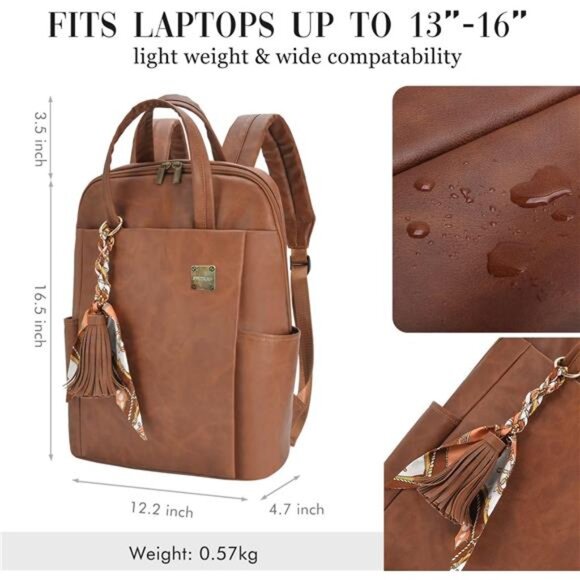 Women\' Laptop Backpack Fit up to 15.6-inch Laptop PU Leather Laptop Backpack Bag main image 6